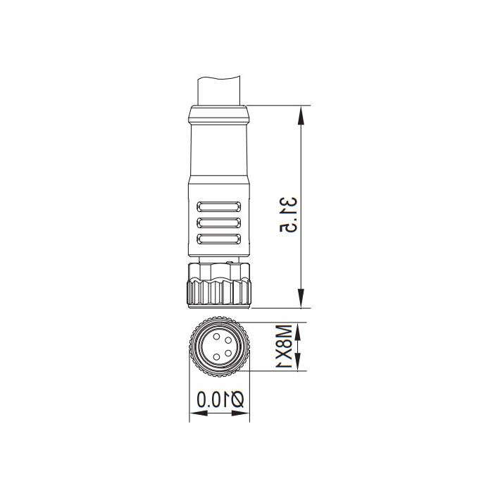 M8 4Pin、母头直型、带LED灯、单端预铸PUR柔性电缆、黑色护套、63S601-XXX