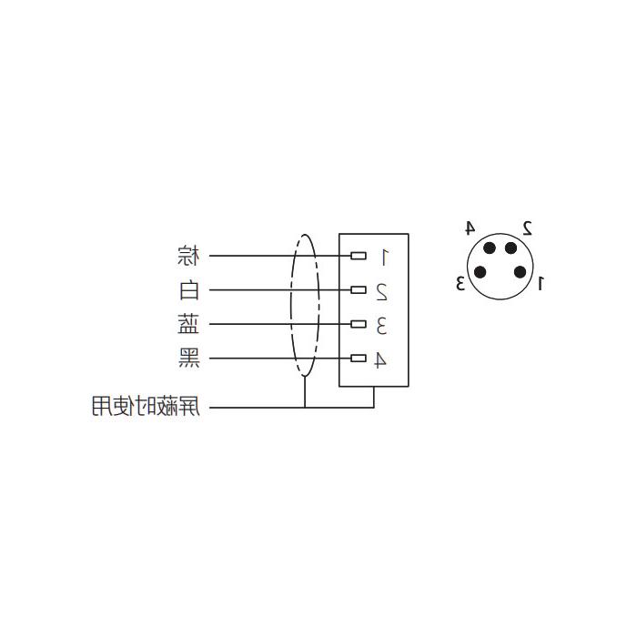 M8 4Pin、公头90°、单端预铸PUR柔性电缆、黑色护套、63S221-XXX