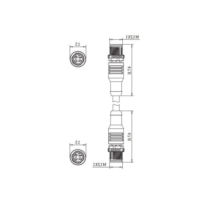 M12 4Pin 公头直型转公头直型、D-coded、双端预铸PVC非柔性电缆、带屏蔽、绿色护套、0C3141-XXX