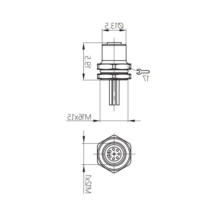 M12 8Pin、Male、Flanged connector、Front board mount、Welding installation、64SB21H