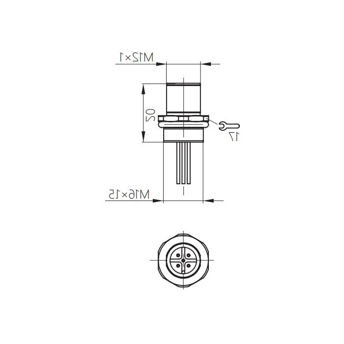 M12 5Pin、Male 、Flanged connector、Front board mount、PCB installation、64SA61P