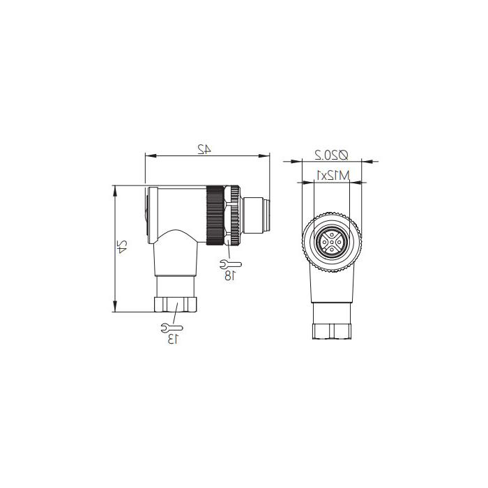 M12 5Pin、公头90°、螺钉连接、金属屏蔽、64F581