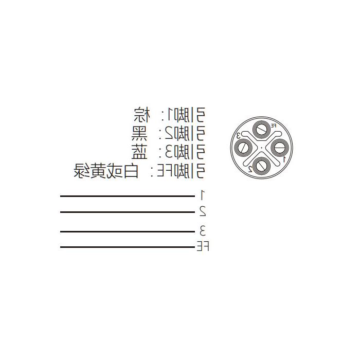 M12 4Pin S-coded、公头90°、单端预铸PUR柔性电缆、黑色护套、64SP65-XXX