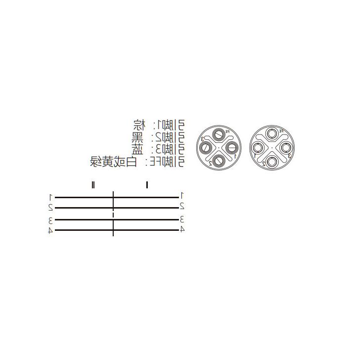 M12 4Pin S-coded、母头90°转公头直型、双端预铸PVC非柔性电缆、灰色护套、64SD41-XXX