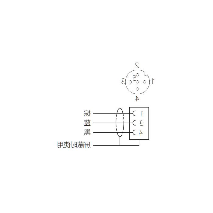 M12 3Pin、母头直型、耐高温120℃、单端预铸PUR柔性电缆、黑色护套、64H001-XXX