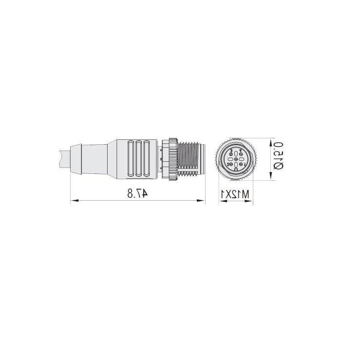 M12 4Pin、公头直型、单端预铸电缆、防焊渣PUR材质、黄色护套、64T051-XXX