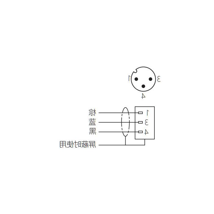 M12 3Pin、公头90°、单端预铸PUR柔性电缆、带屏蔽、黑色护套、64S505-XXX