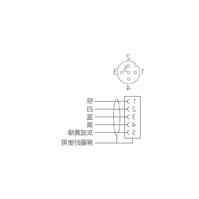 M12 5Pin 、母头90°、引脚5灰色、单端预铸PUR柔性电缆、黑色护套、64S281-XXX