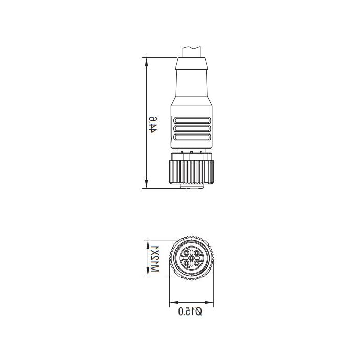 M12 5Pin、引脚5灰、母头直型、单端预铸PVC非柔性电缆、灰色护套、64S263-XXX