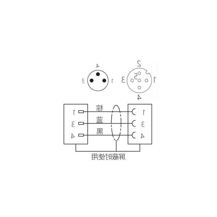 M12母头直型转M8公头直型、3Pin、双端预铸PUR柔性电缆、黑色护套、64D001-XXX